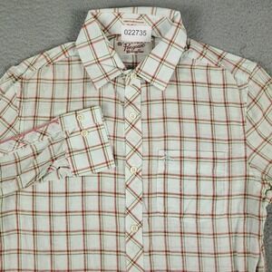 Penguin Shirt Mens Small Red Yellow Green Plaid Knit Button Up Long Sleeve *